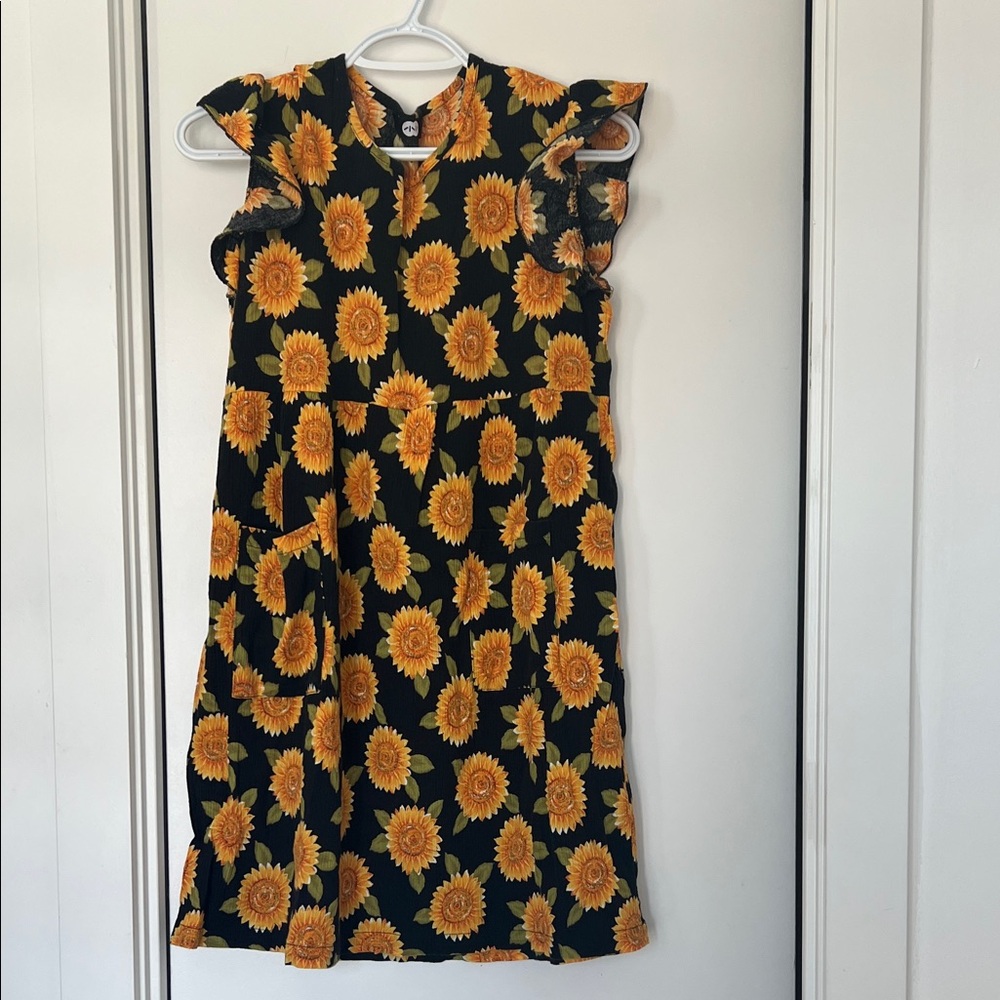 Sunflower Print Black Dress